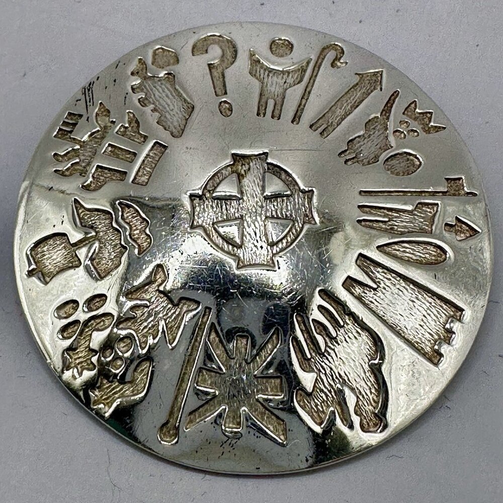 Ireland Symbols Of Irish Heritage Brooch Signed Solvar Dublin Sterling Silver